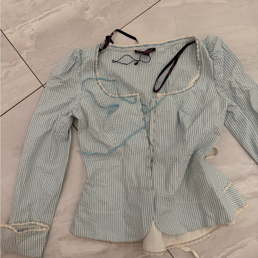 Super rare Betsey Johnson Blue Striped Blouse runway model